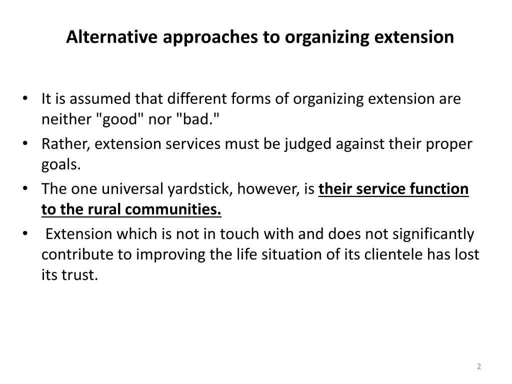 alternative approaches to organizing extension