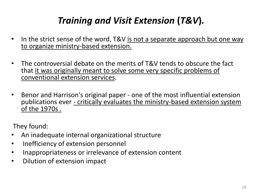 training and visit extension t v