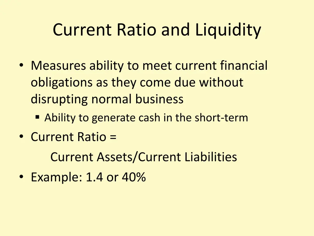 current ratio and liquidity