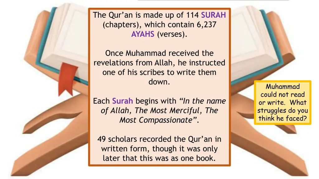 the qur an is made up of 114 surah chapters which