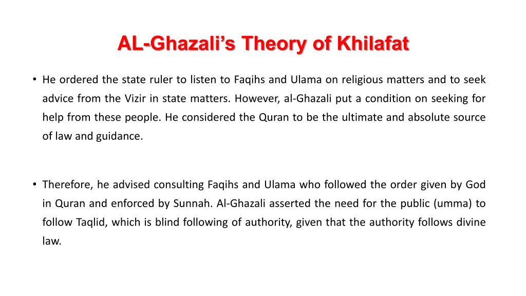 al ghazali s theory of khilafat