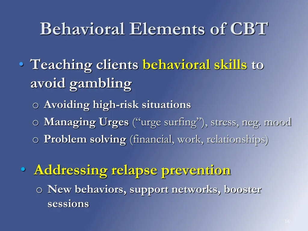 behavioral elements of cbt
