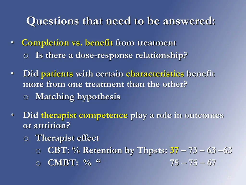 questions that need to be answered