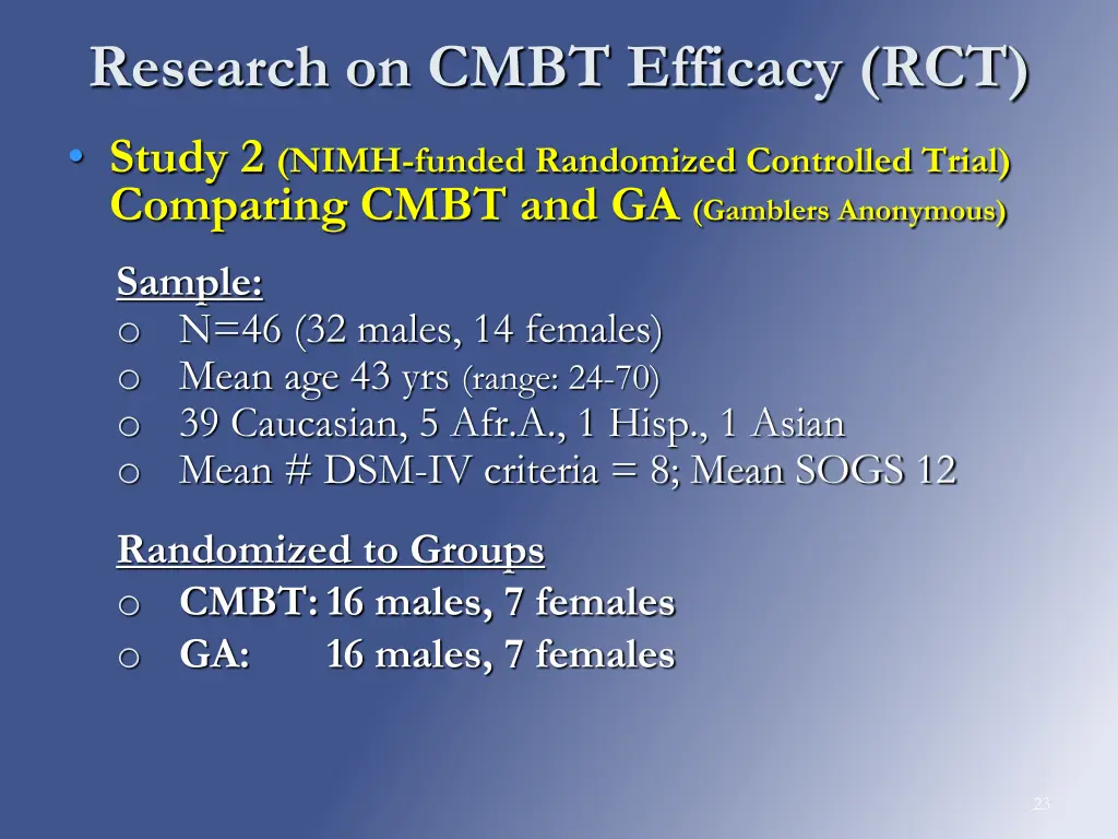 research on cmbt efficacy rct