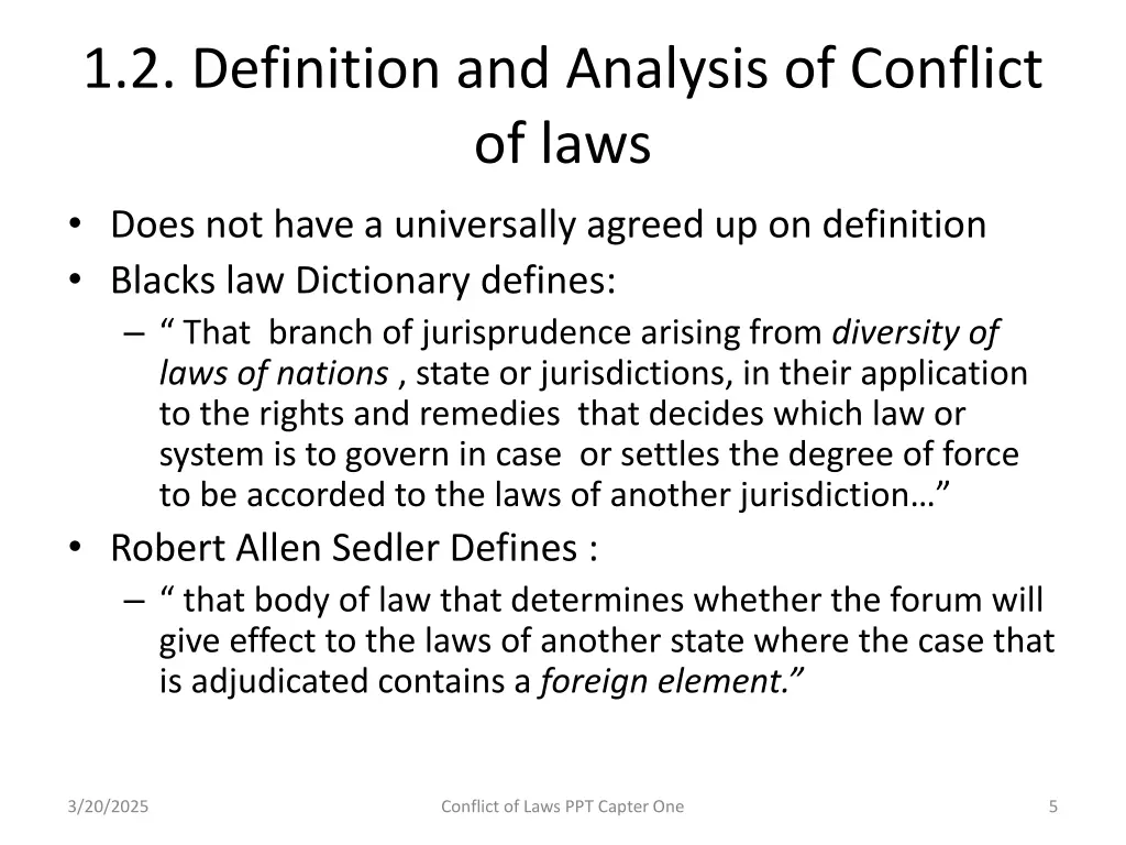 1 2 definition and analysis of conflict of laws