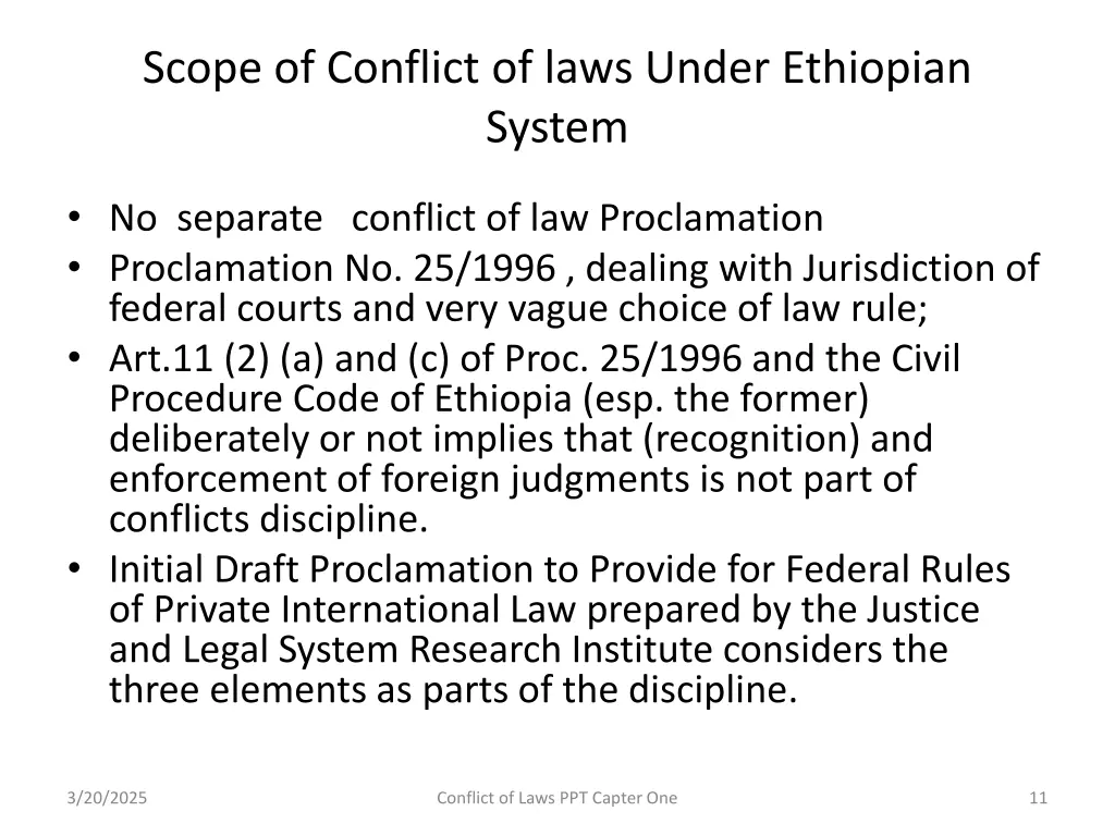 scope of conflict of laws under ethiopian system