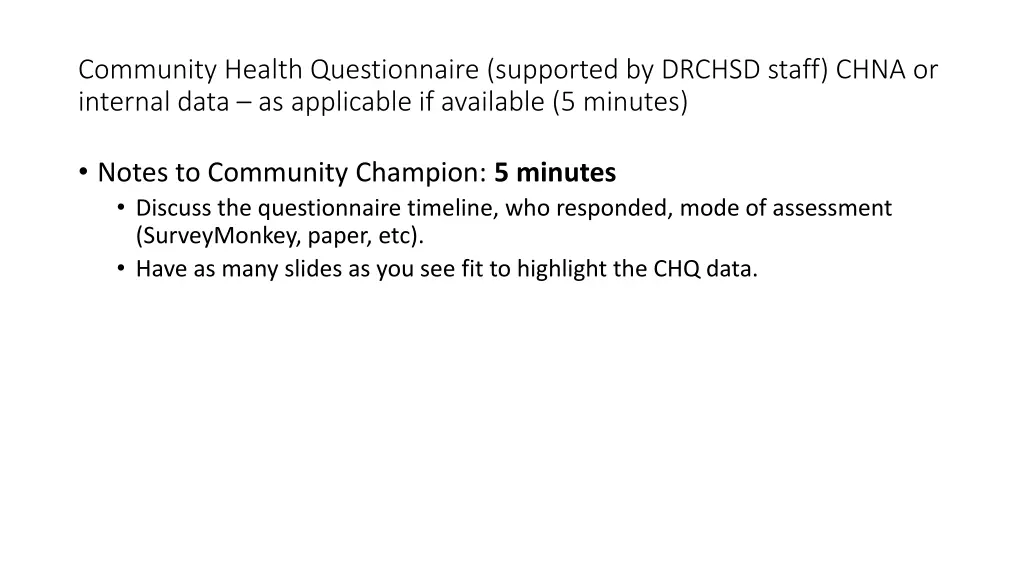 community health questionnaire supported