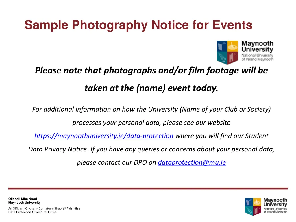 sample photography notice for events