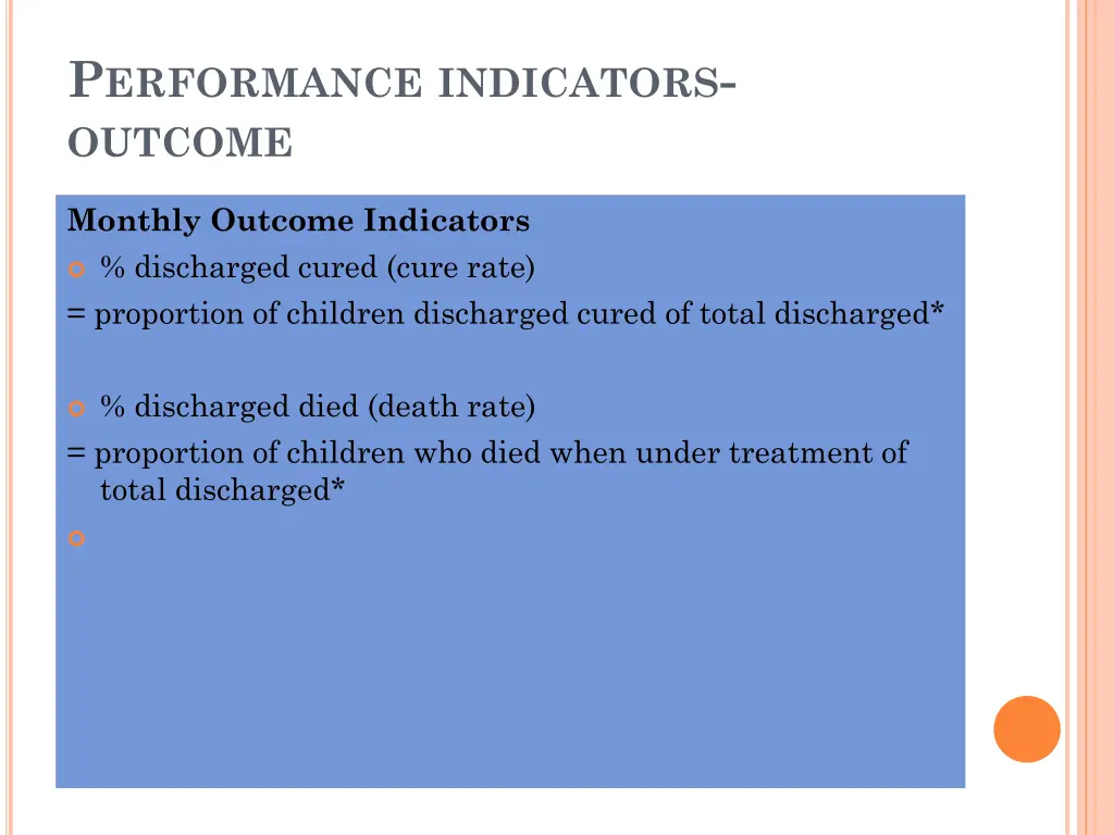 p erformance indicators outcome