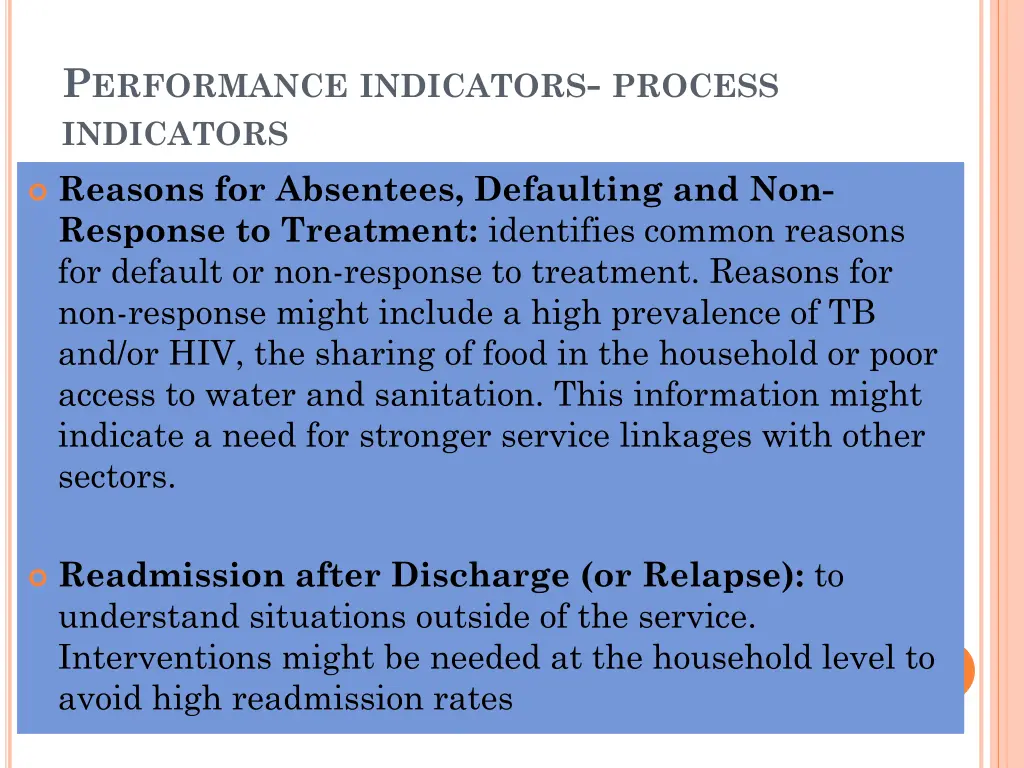 p erformance indicators process indicators 1