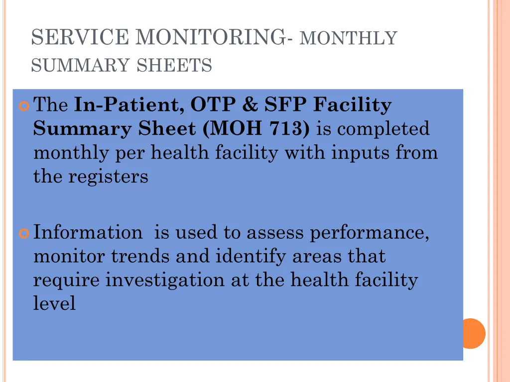 service monitoring monthly summary sheets