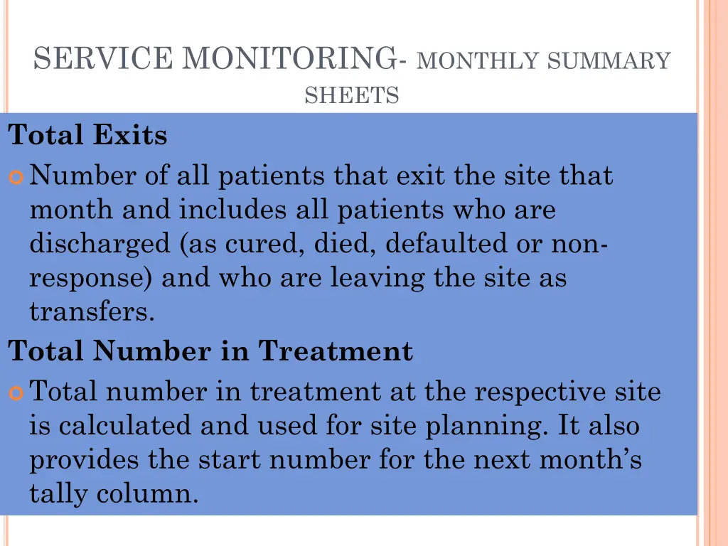 service monitoring monthly summary sheets total