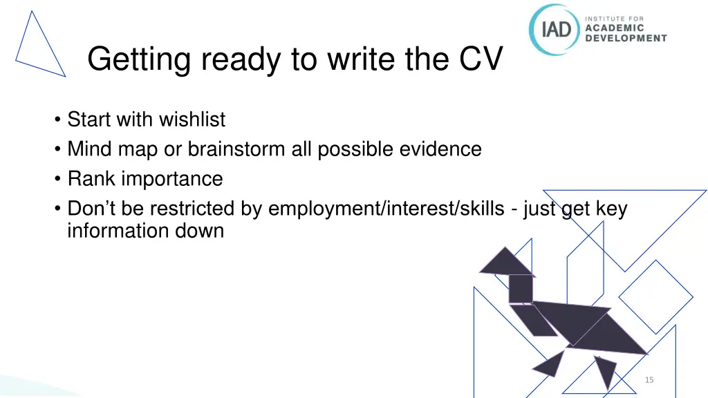 getting ready to write the cv