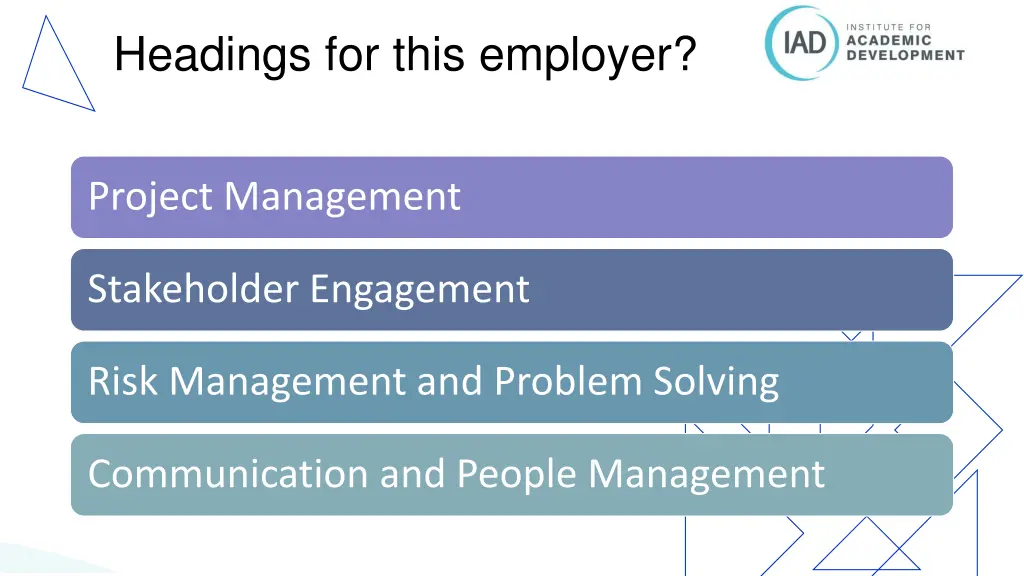 headings for this employer