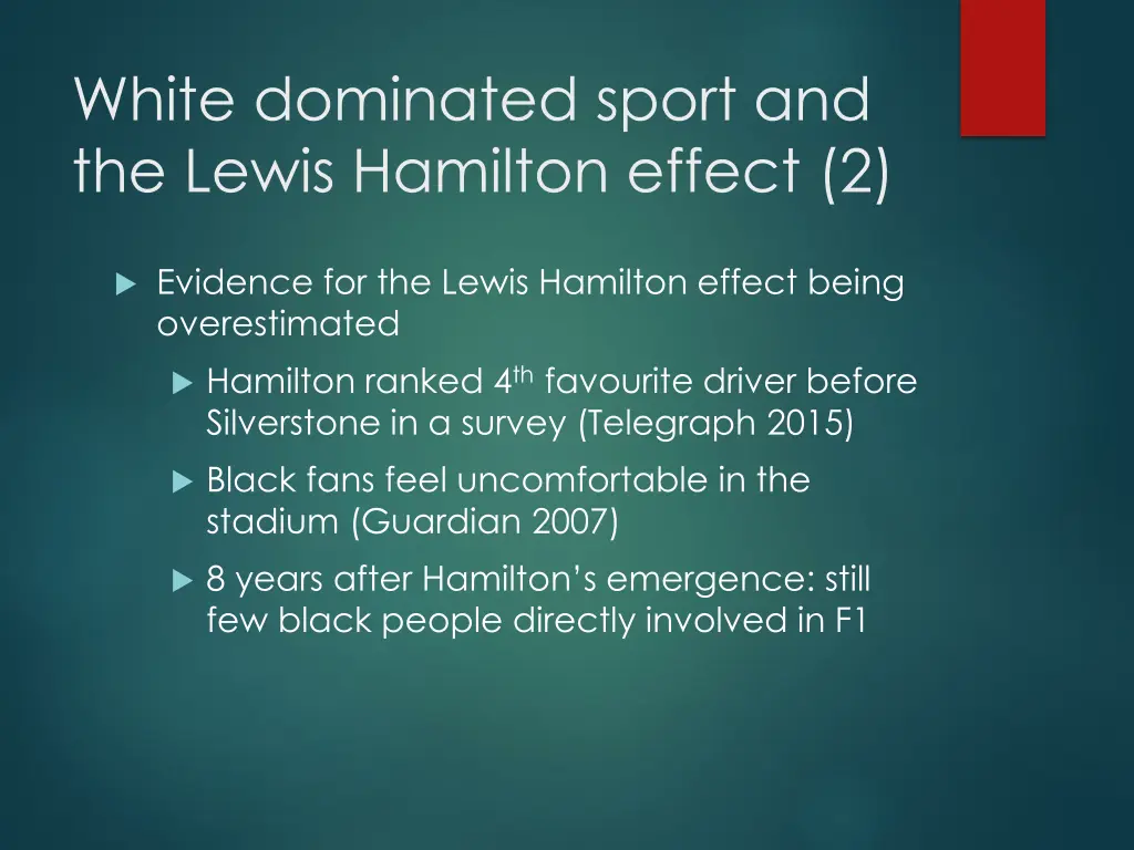white dominated sport and the lewis hamilton 1