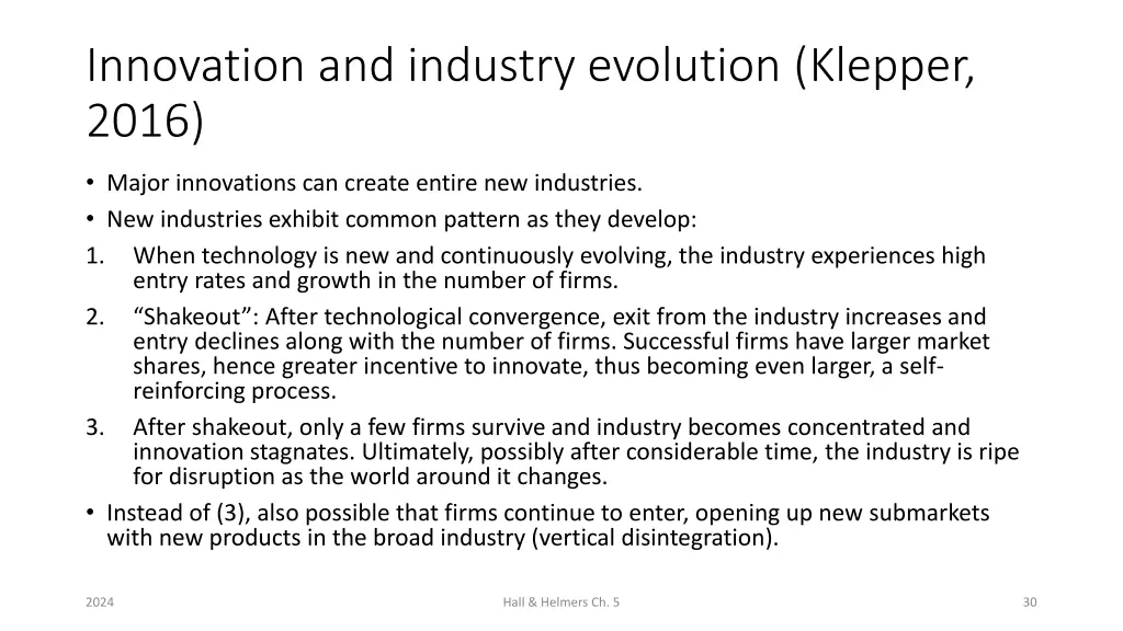 innovation and industry evolution klepper 2016