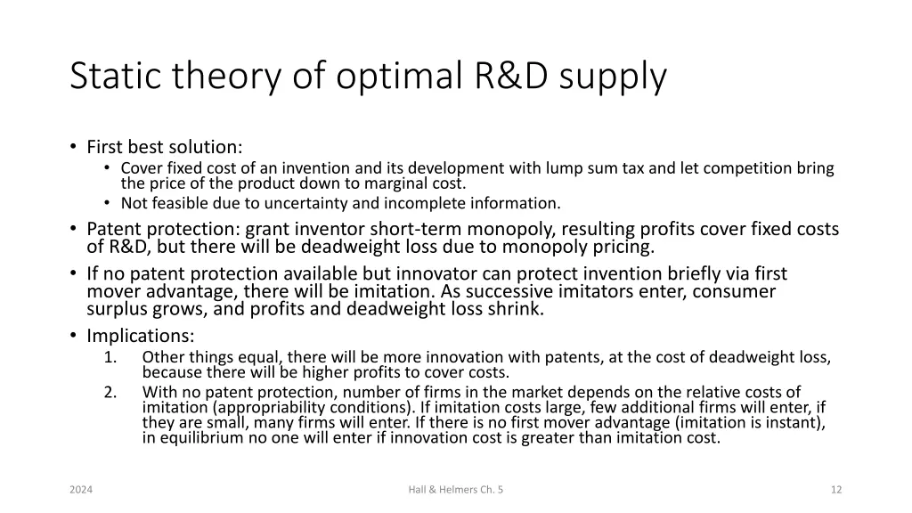 static theory of optimal r d supply