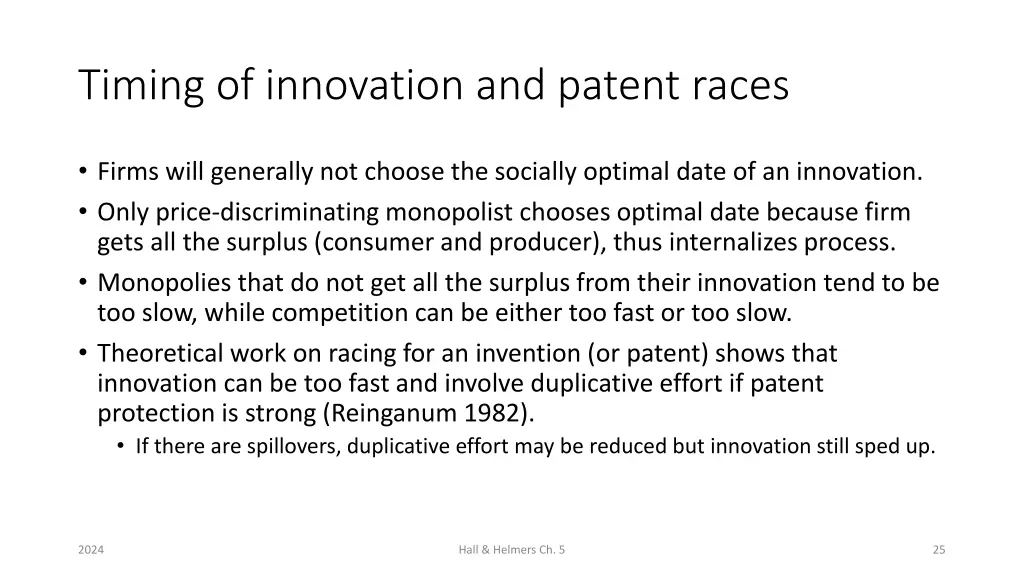 timing of innovation and patent races