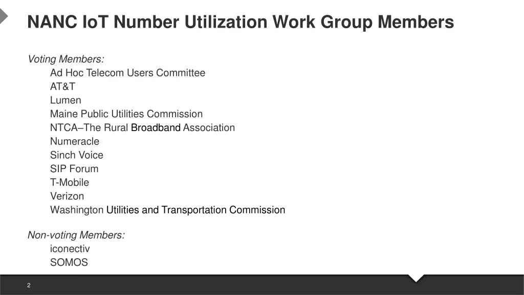 nanc iot number utilization work group members