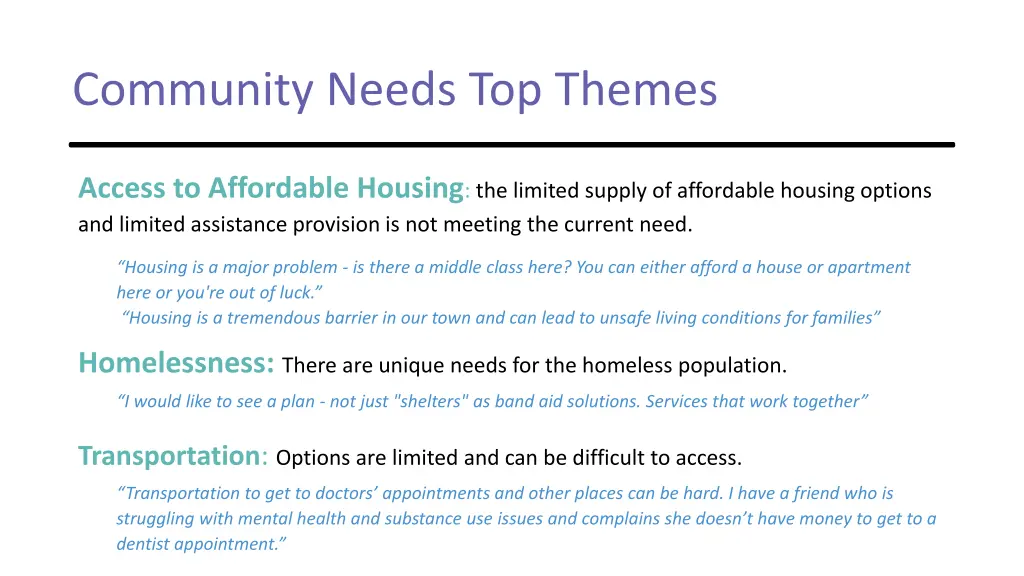 community needs top themes