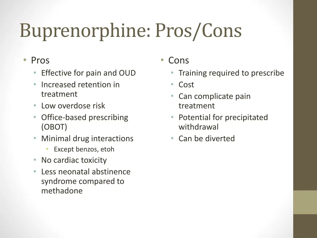 buprenorphine pros cons