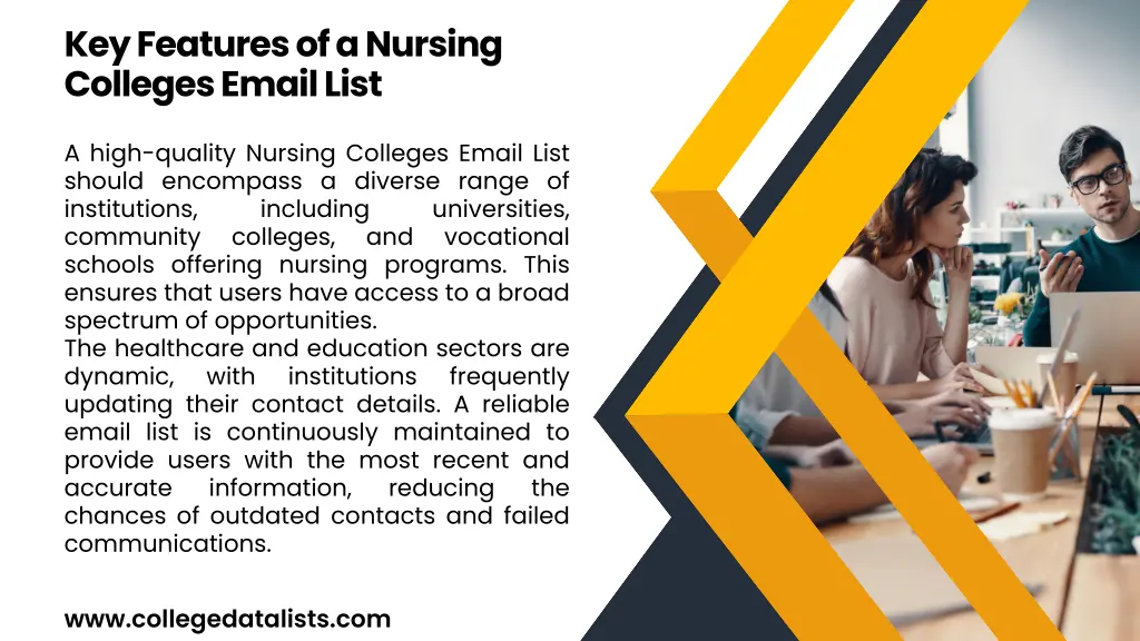 key features of a nursing colleges email list