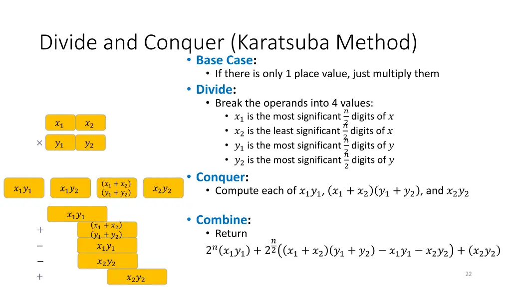 divide and conquer karatsuba method base case