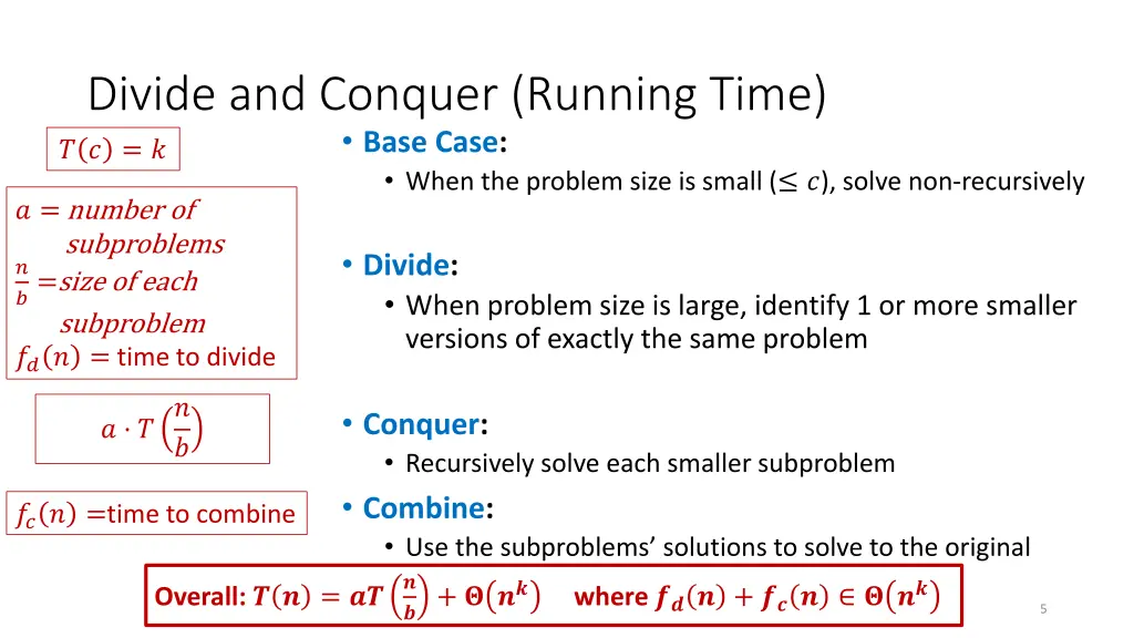 divide and conquer running time base case when 1