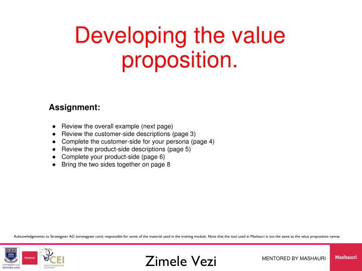 developing the value proposition