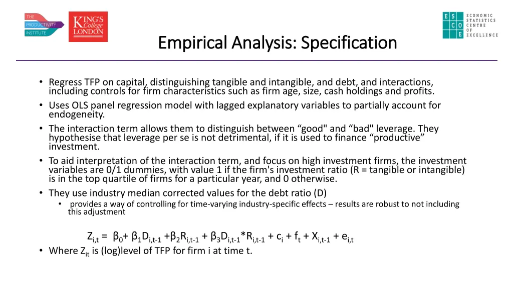empirical analysis specification empirical