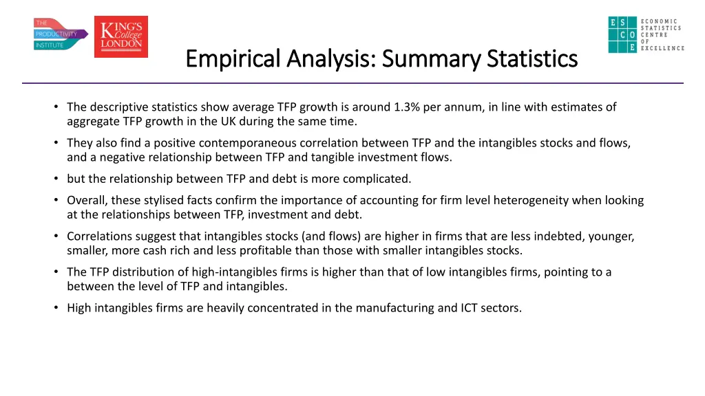 empirical analysis summary statistics empirical