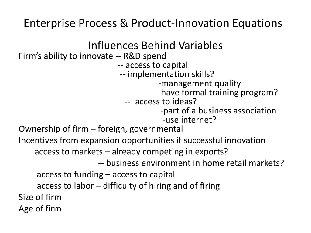 enterprise process product innovation equations