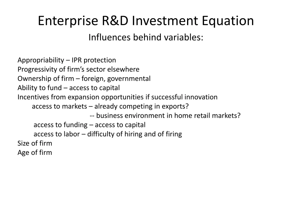 enterprise r d investment equation influences
