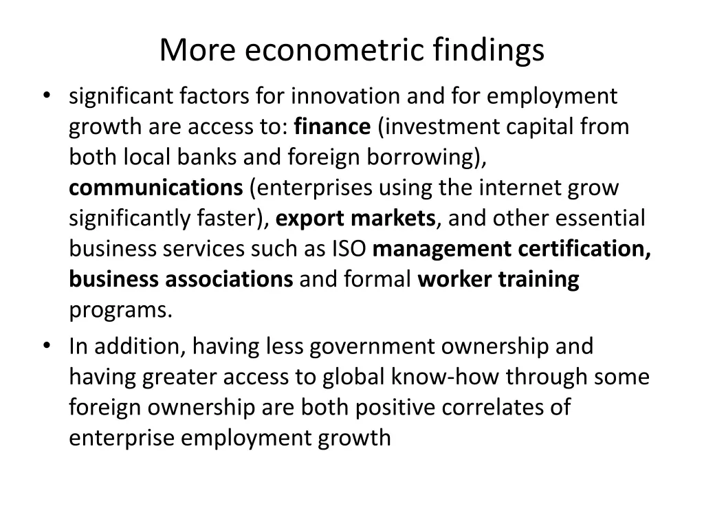 more econometric findings significant factors