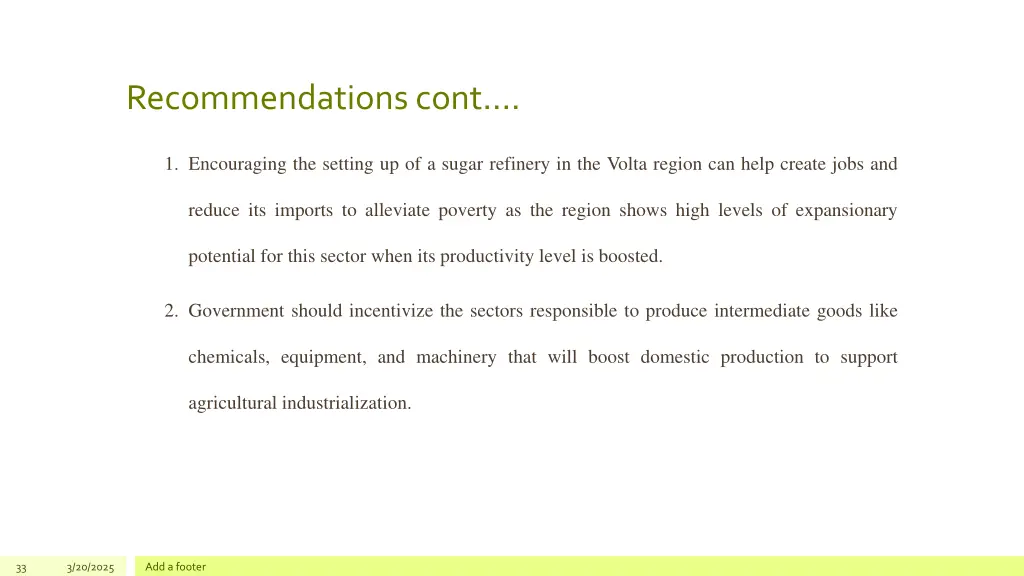 recommendations cont