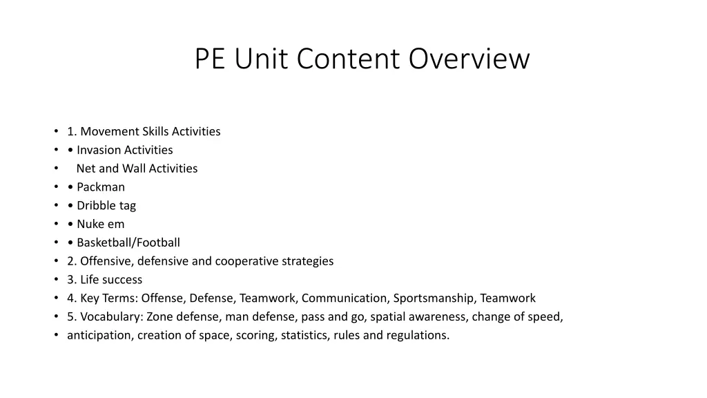 pe unit content overview