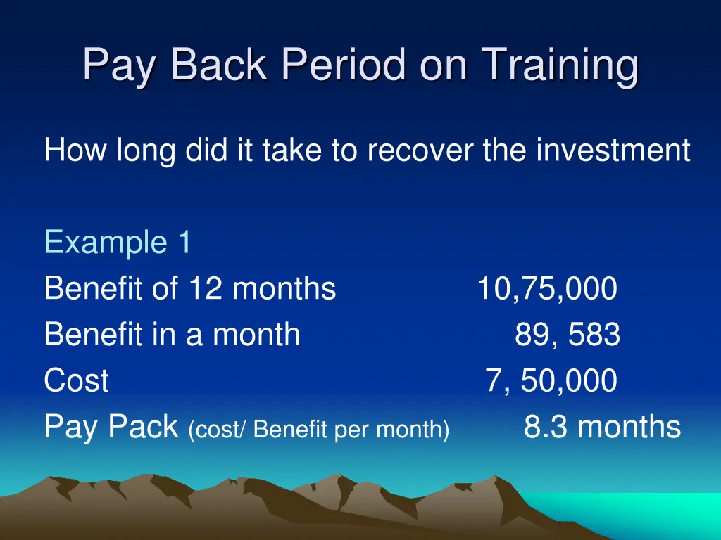 pay back period on training
