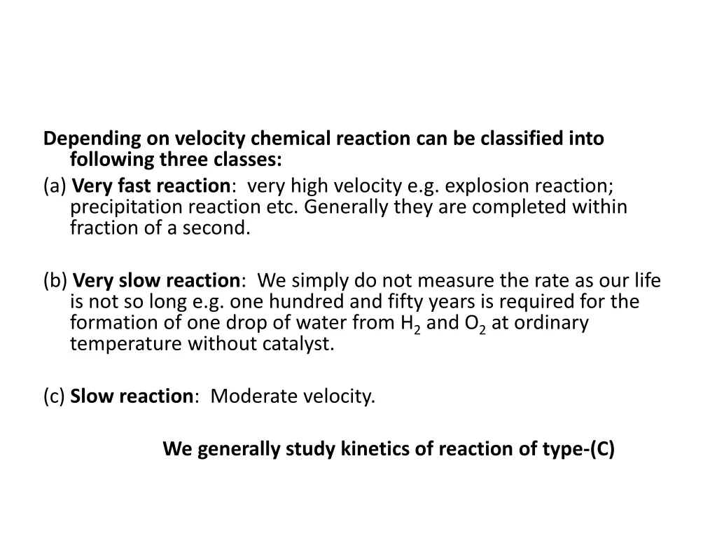 depending on velocity chemical reaction