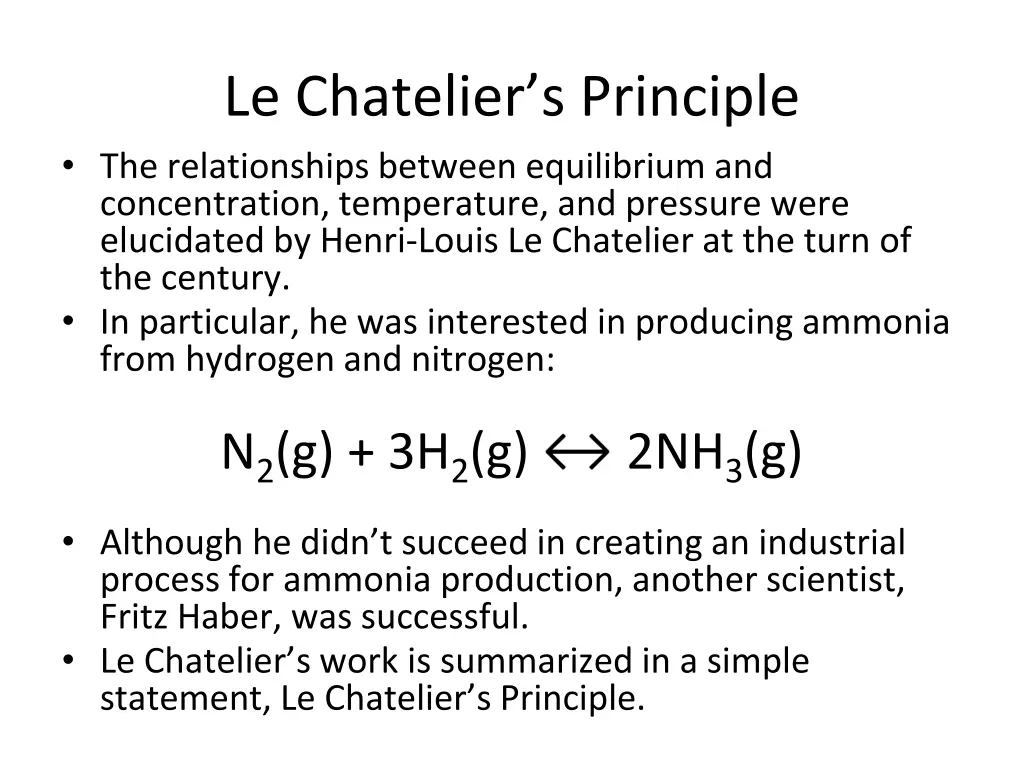 le chatelier s principle the relationships