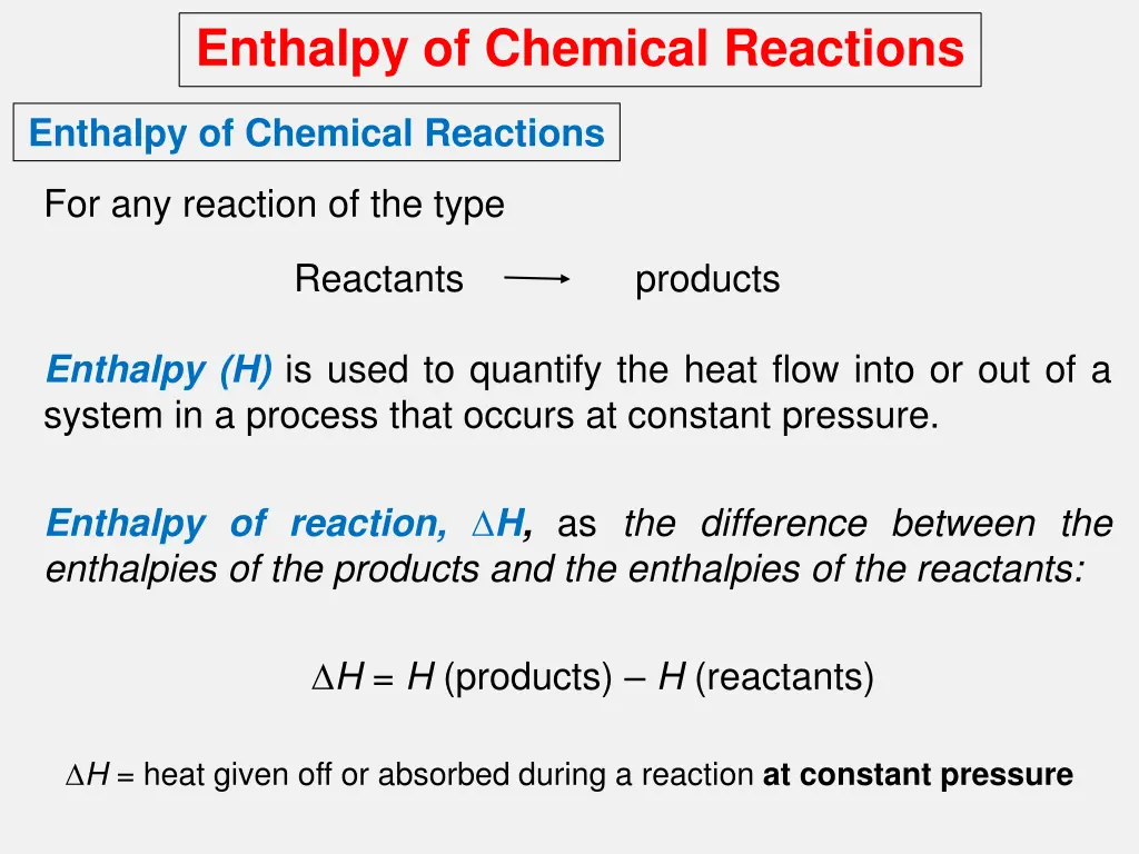 enthalpy of chemical reactions 1