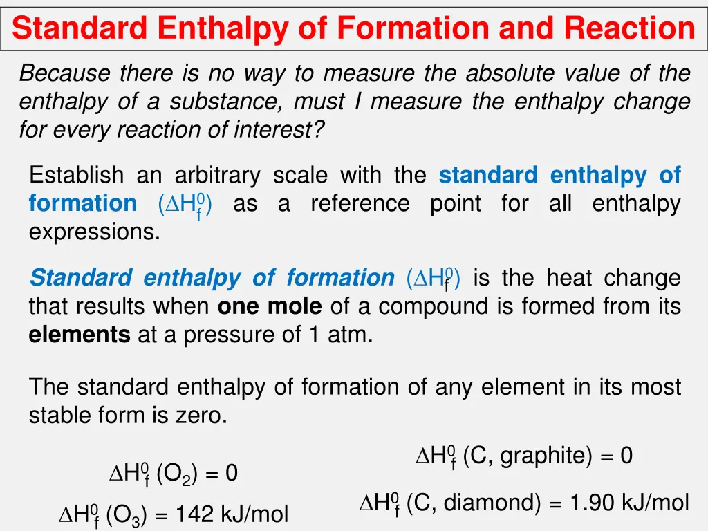 standard enthalpy of formation and reaction