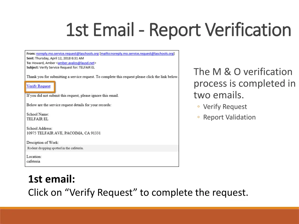 1st email 1st email report verification report