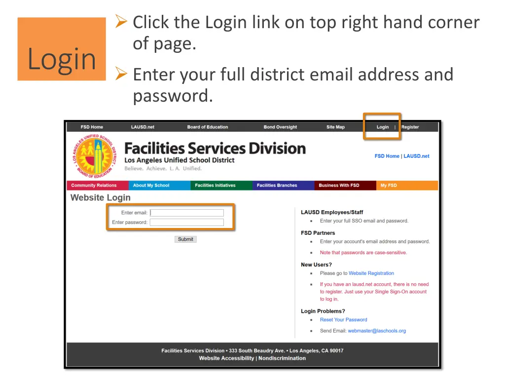 click the login link on top right hand corner