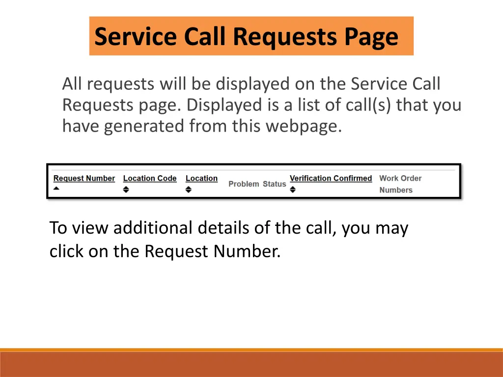 service call requests page