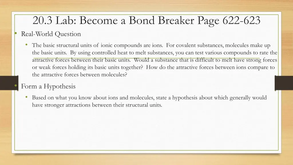 20 3 lab become a bond breaker page 622 623 real