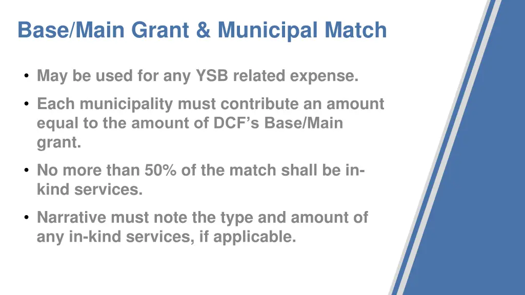 base main grant municipal match