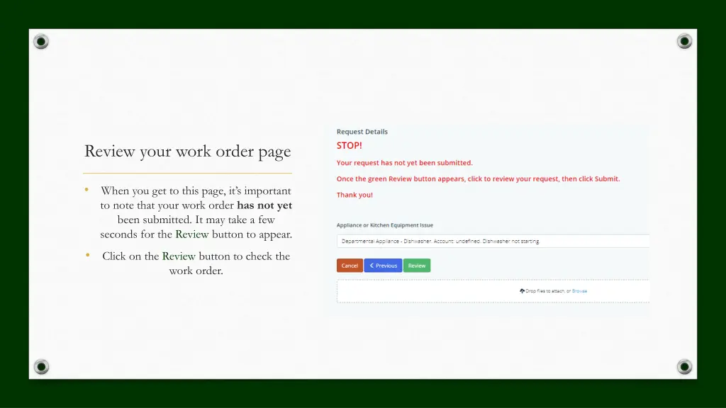 review your work order page