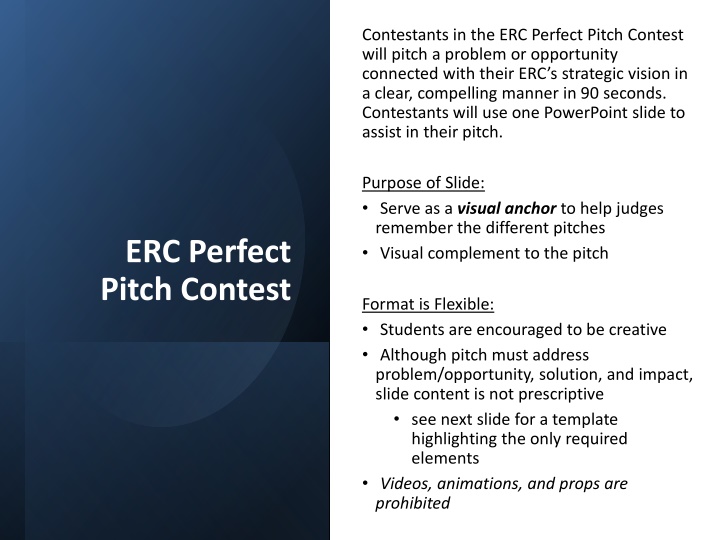contestants in the erc perfect pitch contest will