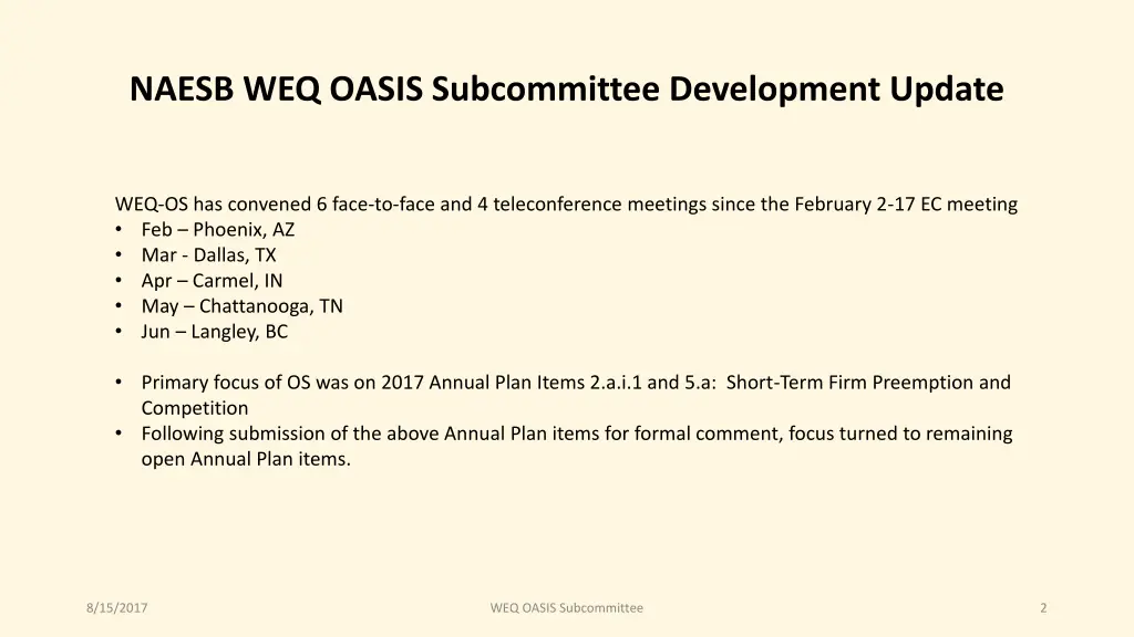 naesb weq oasis subcommittee development update