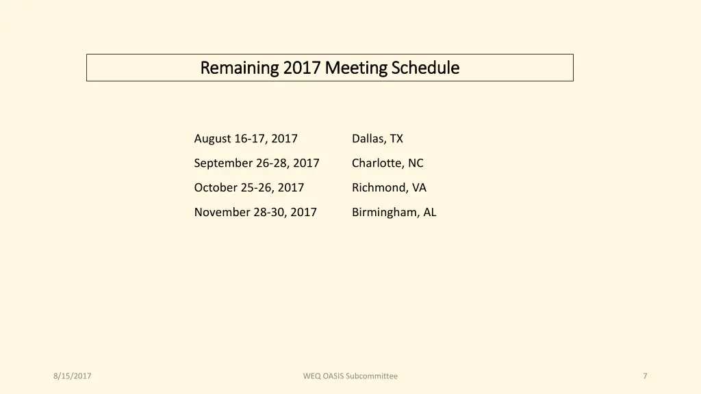 remaining 2017 meeting schedule remaining 2017
